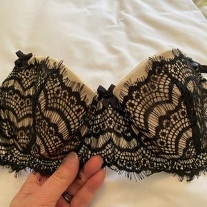 Mimi Holliday Black Lace and Cream Satin Padded Bra 30E